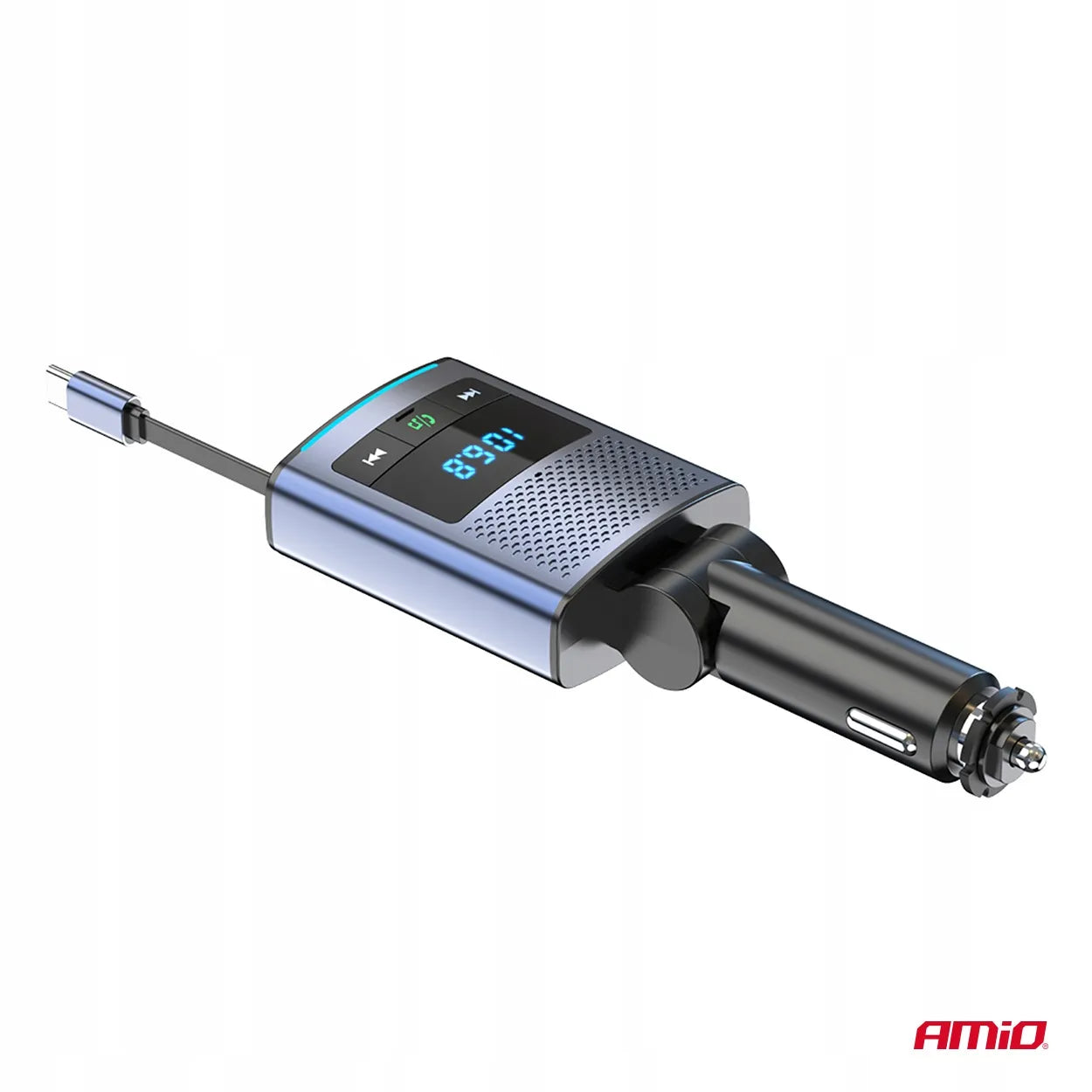 Automobilinis FM siųstuvas 1×USB-A 1×USB-C 12V 24V AMIO-04656