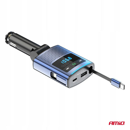 Automobilinis FM siųstuvas 1×USB-A 1×USB-C 12V 24V AMIO-04656