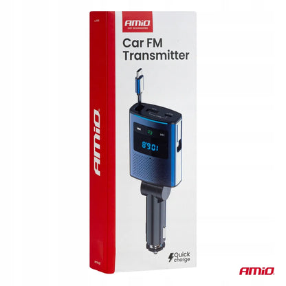 Automobilinis FM siųstuvas 1×USB-A 1×USB-C 12V 24V AMIO-04656