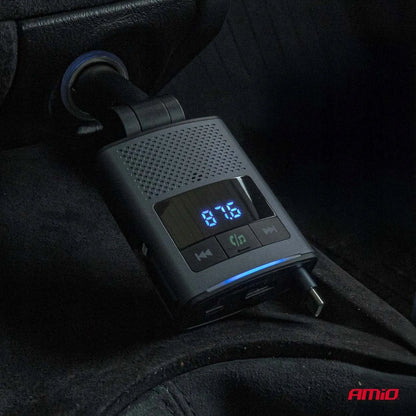 Automobilinis FM siųstuvas 1×USB-A 1×USB-C 12V 24V AMIO-04656