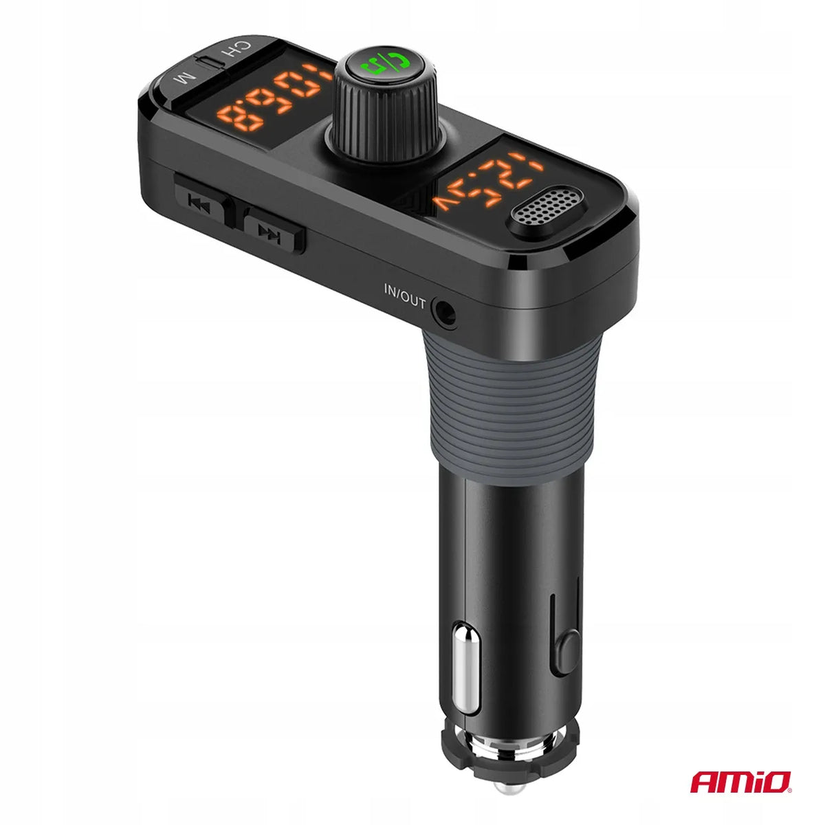 Automobilinis FM siųstuvas 2xUSB-A 1xUSB-C microSD 12V 24V Amio-04653