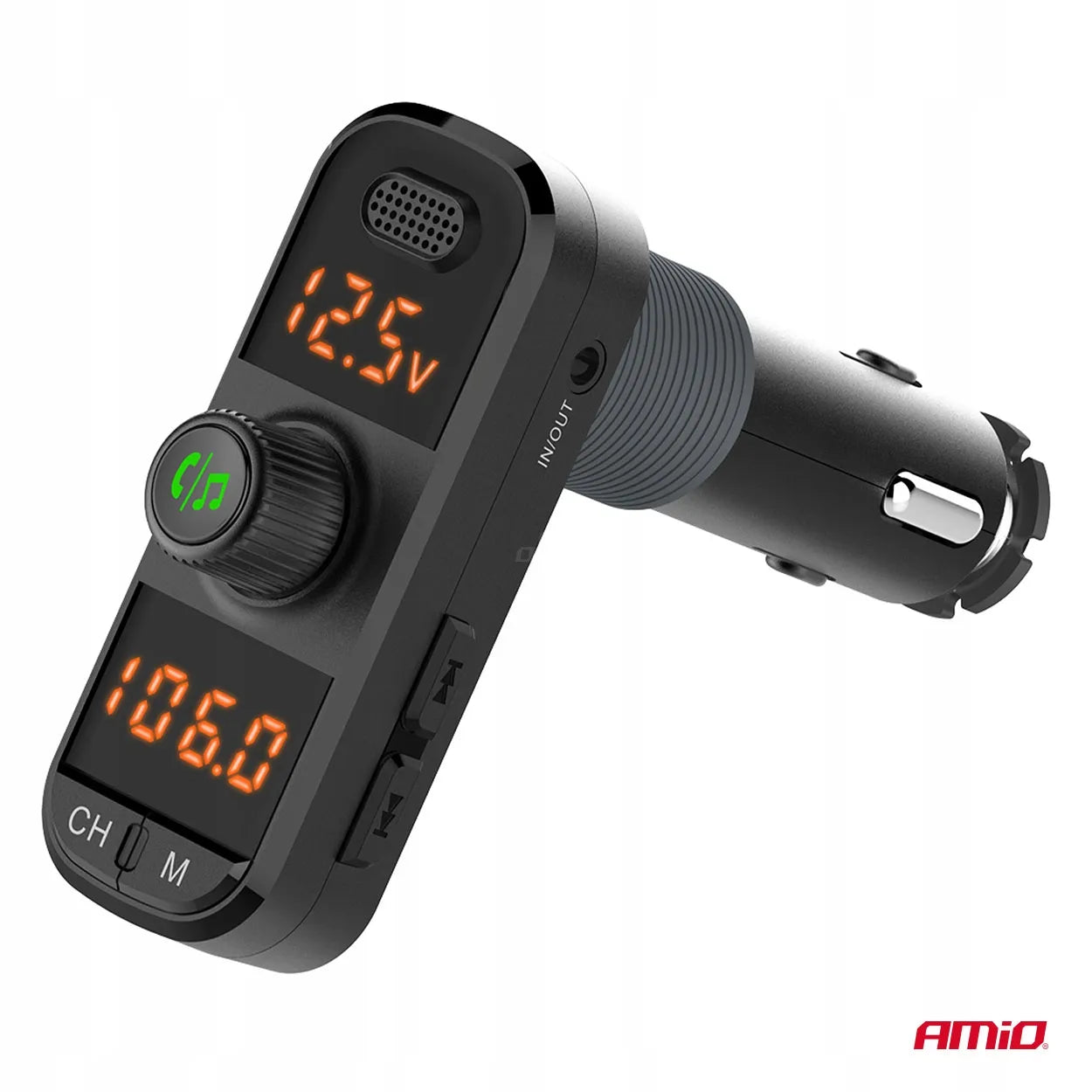Automobilinis FM siųstuvas 2xUSB-A 1xUSB-C microSD 12V 24V Amio-04653