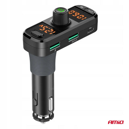 Automobilinis FM siųstuvas 2xUSB-A 1xUSB-C microSD 12V 24V Amio-04653