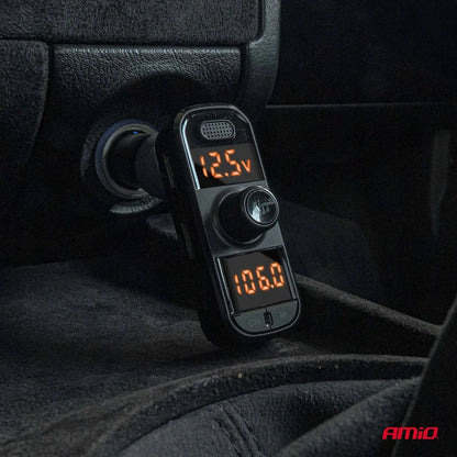 Automobilinis FM siųstuvas 2xUSB-A 1xUSB-C microSD 12V 24V Amio-04653