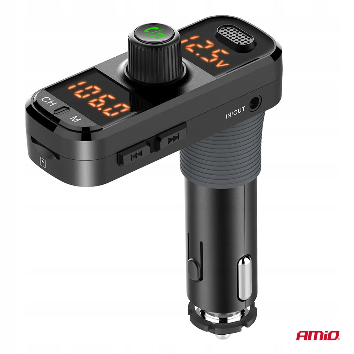 Automobilinis FM siųstuvas 2xUSB-A 1xUSB-C microSD 12V 24V Amio-04653