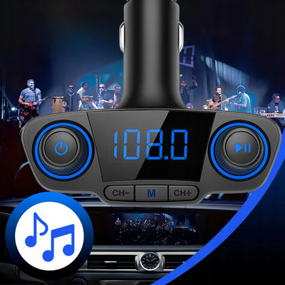 Automobilinis FM siųstuvas „Bluetooth 5.0“ su 2x USB įkrovikliu 8-viename su lanksčia jungtimi