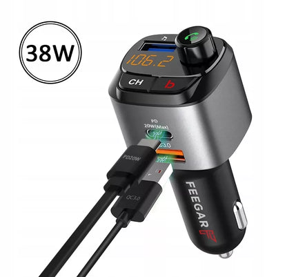Automobilinis FM siųstuvas „Bluetooth“ Feegar su greituoju įkrovikliu QC 3.0 PD MP3 Audio USB