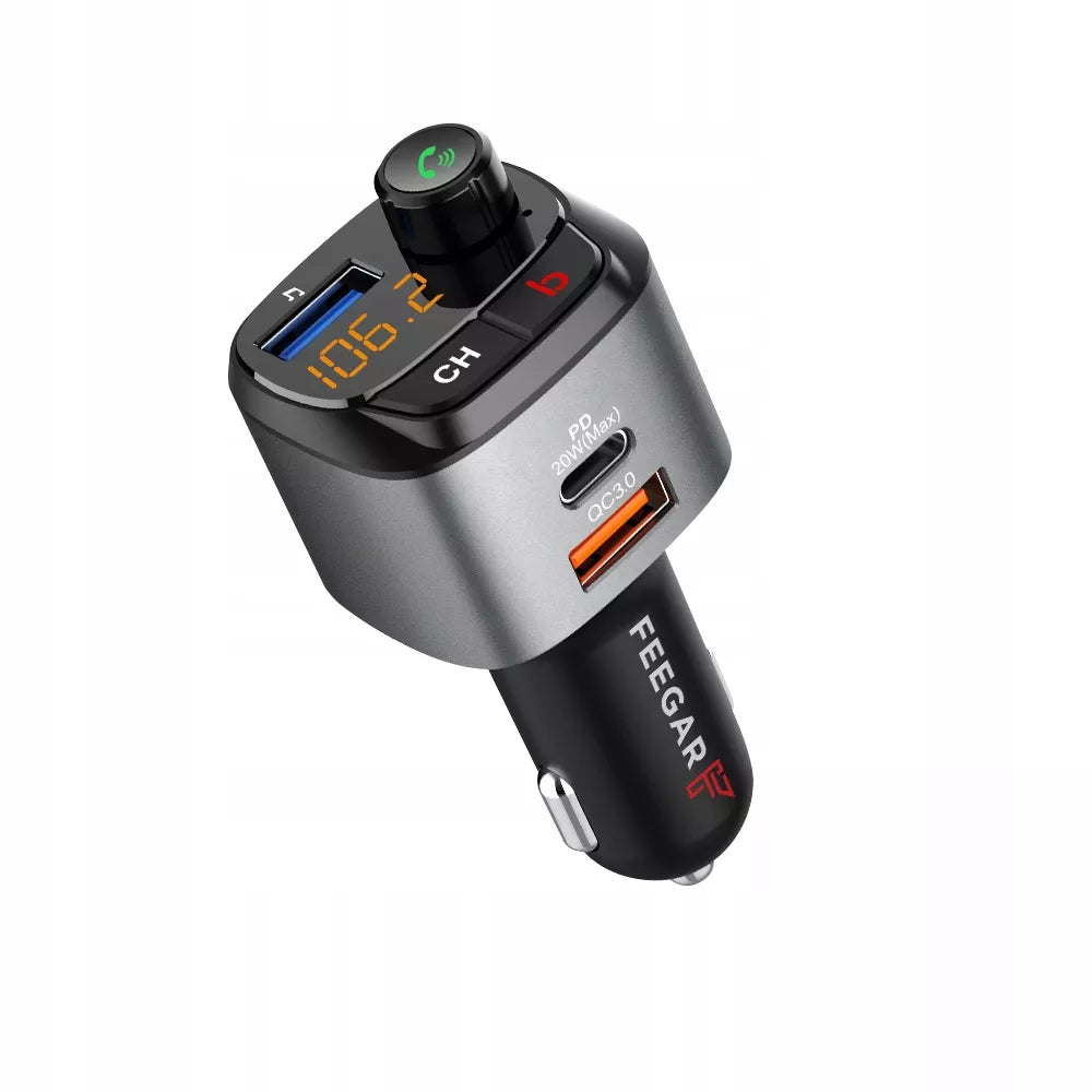 Automobilinis FM siųstuvas „Bluetooth“ Feegar su greituoju įkrovikliu QC 3.0 PD MP3 Audio USB