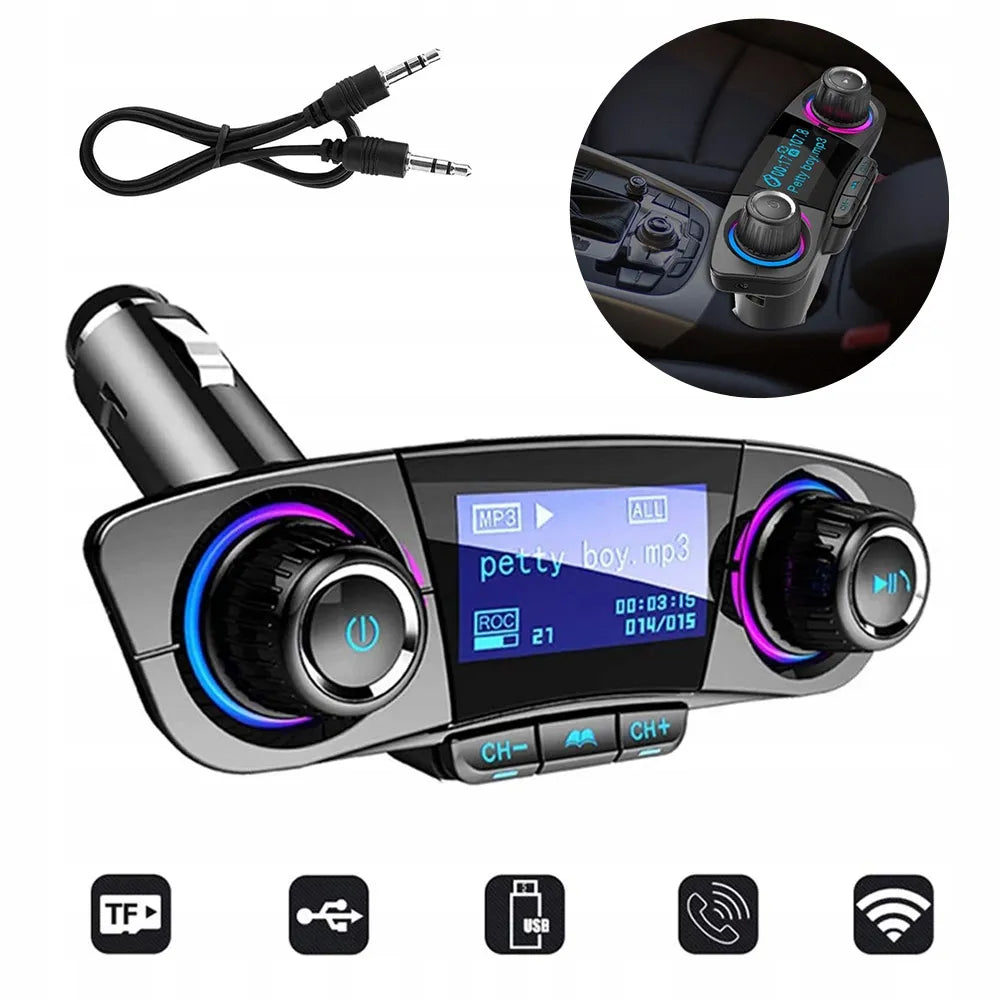 Automobilinis FM siųstuvas „Bluetooth“ su USB adapteriu mobiliajam telefonui