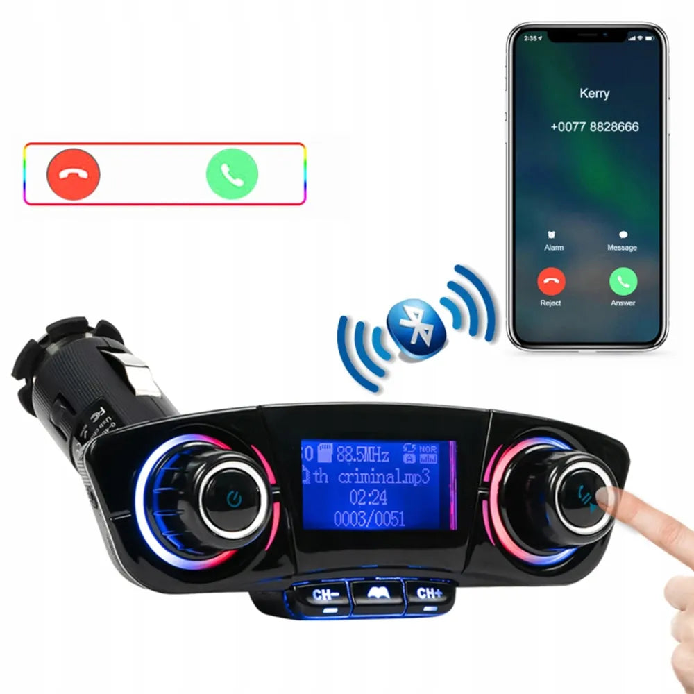 Automobilinis FM siųstuvas „Bluetooth“ su USB adapteriu mobiliajam telefonui