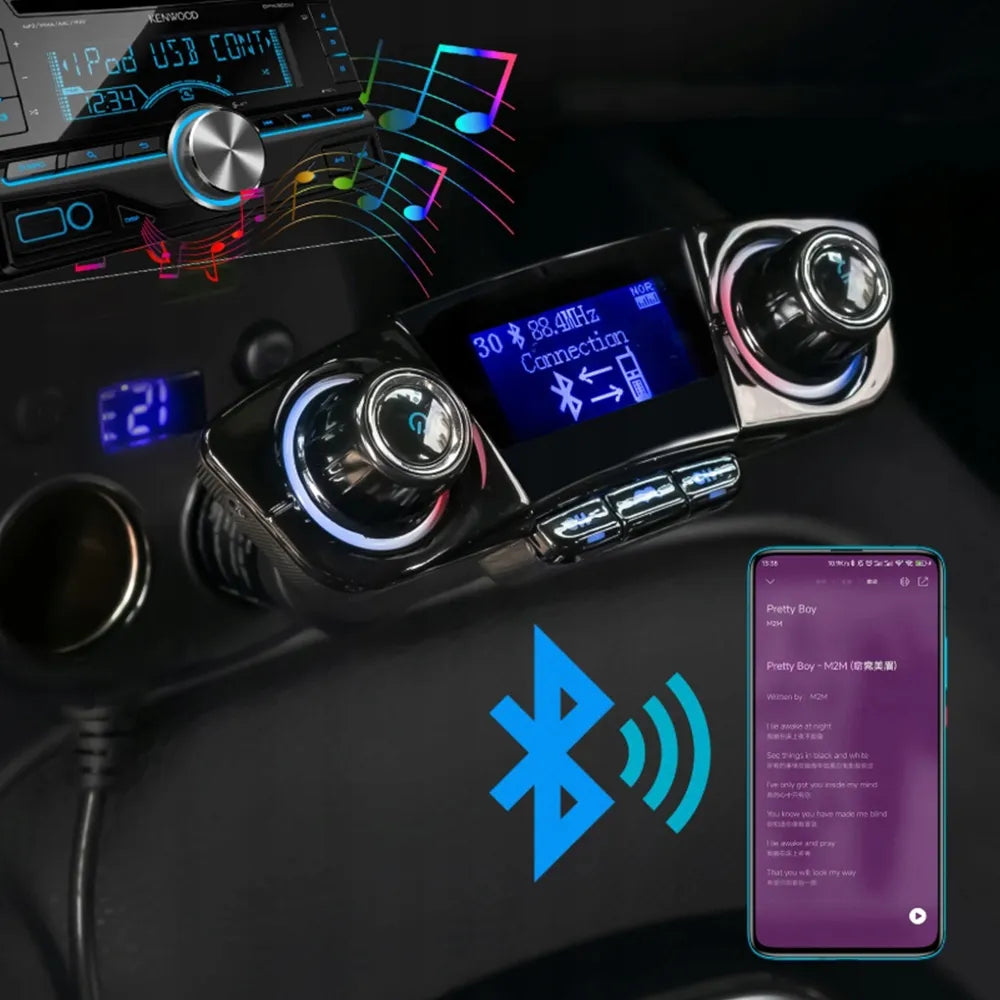 Automobilinis FM siųstuvas „Bluetooth“ su USB adapteriu mobiliajam telefonui