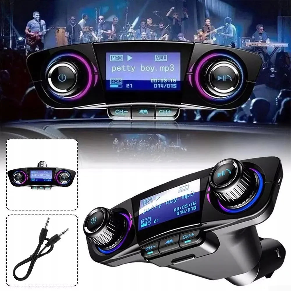 Automobilinis FM siųstuvas „Bluetooth“ su USB adapteriu mobiliajam telefonui