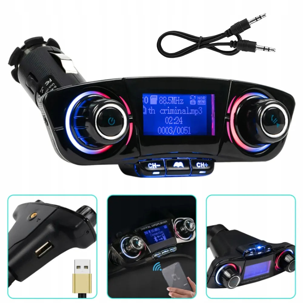 Automobilinis FM siųstuvas „Bluetooth“ su USB adapteriu mobiliajam telefonui