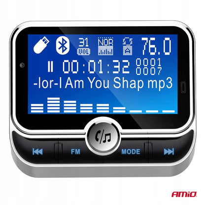 Automobilinis FM siųstuvas su nuotolinio valdymo pulteliu 2×USB-A 12V 24V AMIO-04657