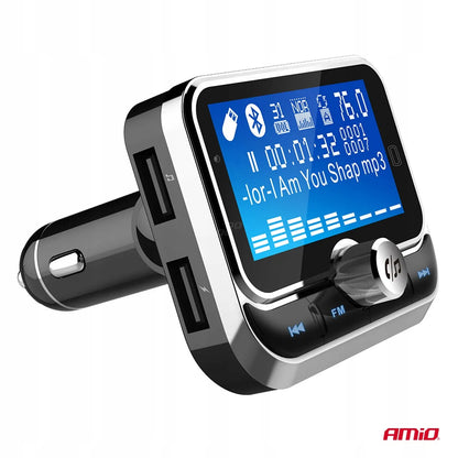 Automobilinis FM siųstuvas su nuotolinio valdymo pulteliu 2×USB-A 12V 24V AMIO-04657
