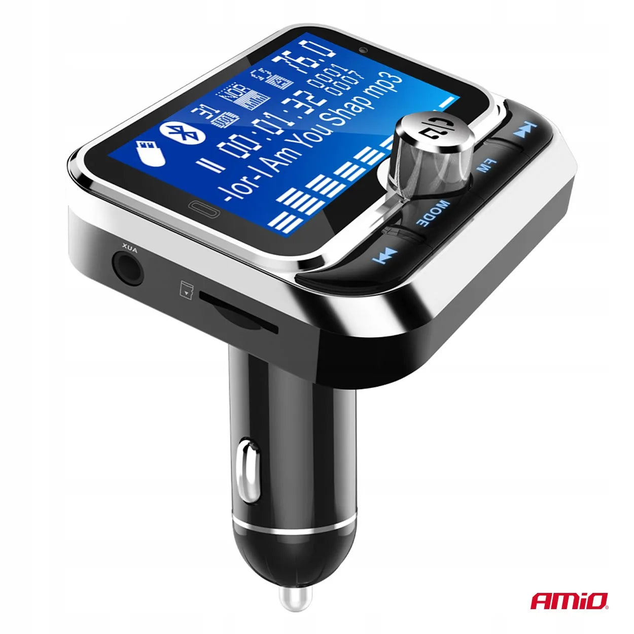 Automobilinis FM siųstuvas su nuotolinio valdymo pulteliu 2×USB-A 12V 24V AMIO-04657
