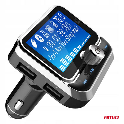 Automobilinis FM siųstuvas su nuotolinio valdymo pulteliu 2×USB-A 12V 24V AMIO-04657