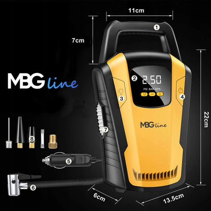 Automobilinis kompresorius 120W 12V LED LCD MBG Line 3650 35L/min + adapteris