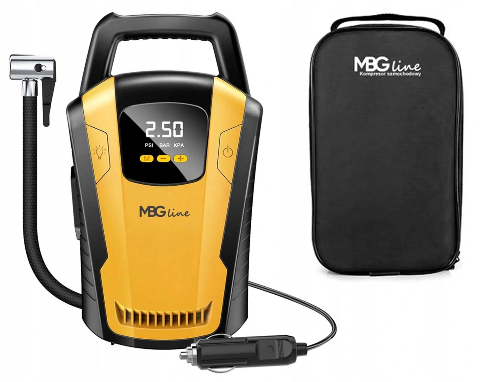 Automobilinis kompresorius 120W 12V LED LCD MBG Line 3650 35L/min + adapteris