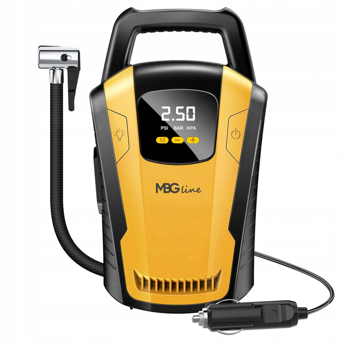 Automobilinis kompresorius 120W 12V LED LCD MBG Line 3650 35L/min + adapteris