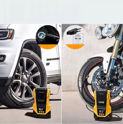 Automobilinis kompresorius 12V 230V Feegar, nešiojama oro pompa ratams su LED apšvietimu