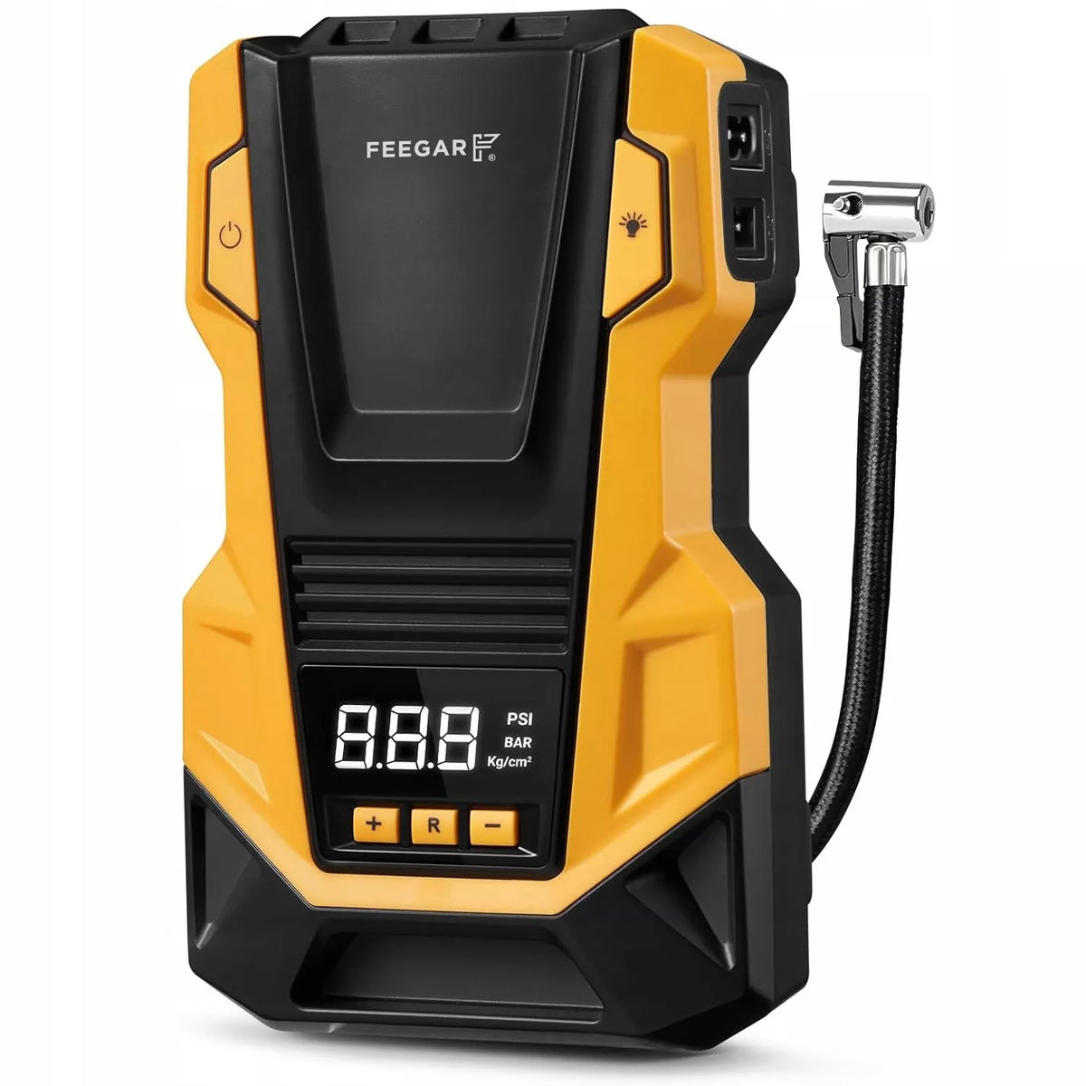 Automobilinis kompresorius 12V 230V Feegar, nešiojama oro pompa ratams su LED apšvietimu