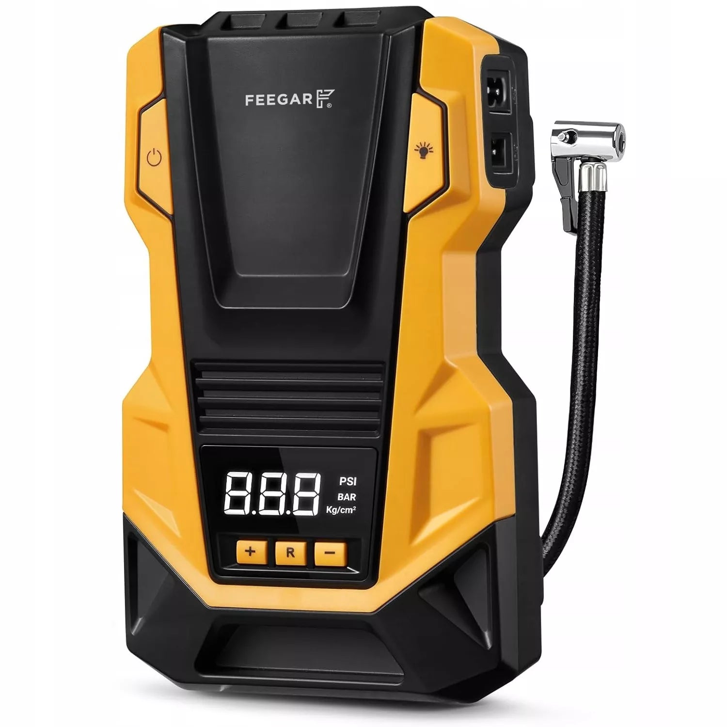 Automobilinis kompresorius 12V 230V Feegar, nešiojama oro pompa ratams su LED apšvietimu