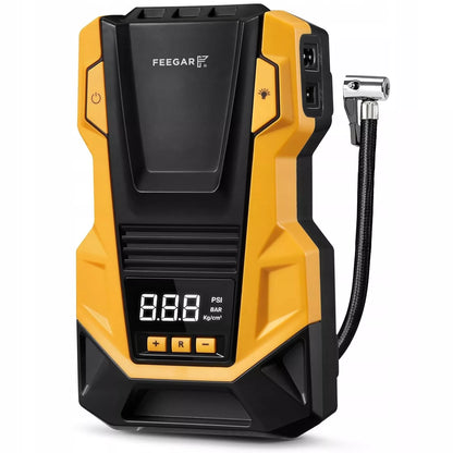 Automobilinis kompresorius 12V 230V Feegar, nešiojama oro pompa ratams su LED apšvietimu