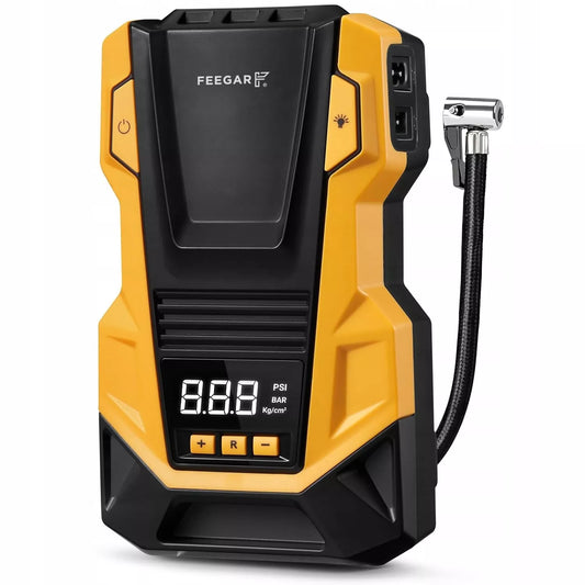 Automobilinis kompresorius 12V 230V Feegar, nešiojama oro pompa ratams su LED apšvietimu