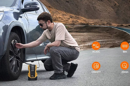 Automobilinis kompresorius 12V 230V Feegar, nešiojamas siurblys padangoms su LED