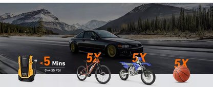Automobilinis kompresorius 12V 230V Feegar, nešiojamas siurblys padangoms su LED