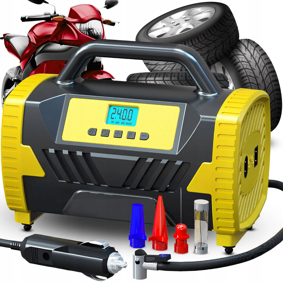 Automobilinis kompresorius 12V 230V nešiojamoji pompa be tepalo HQ oro kompresorius