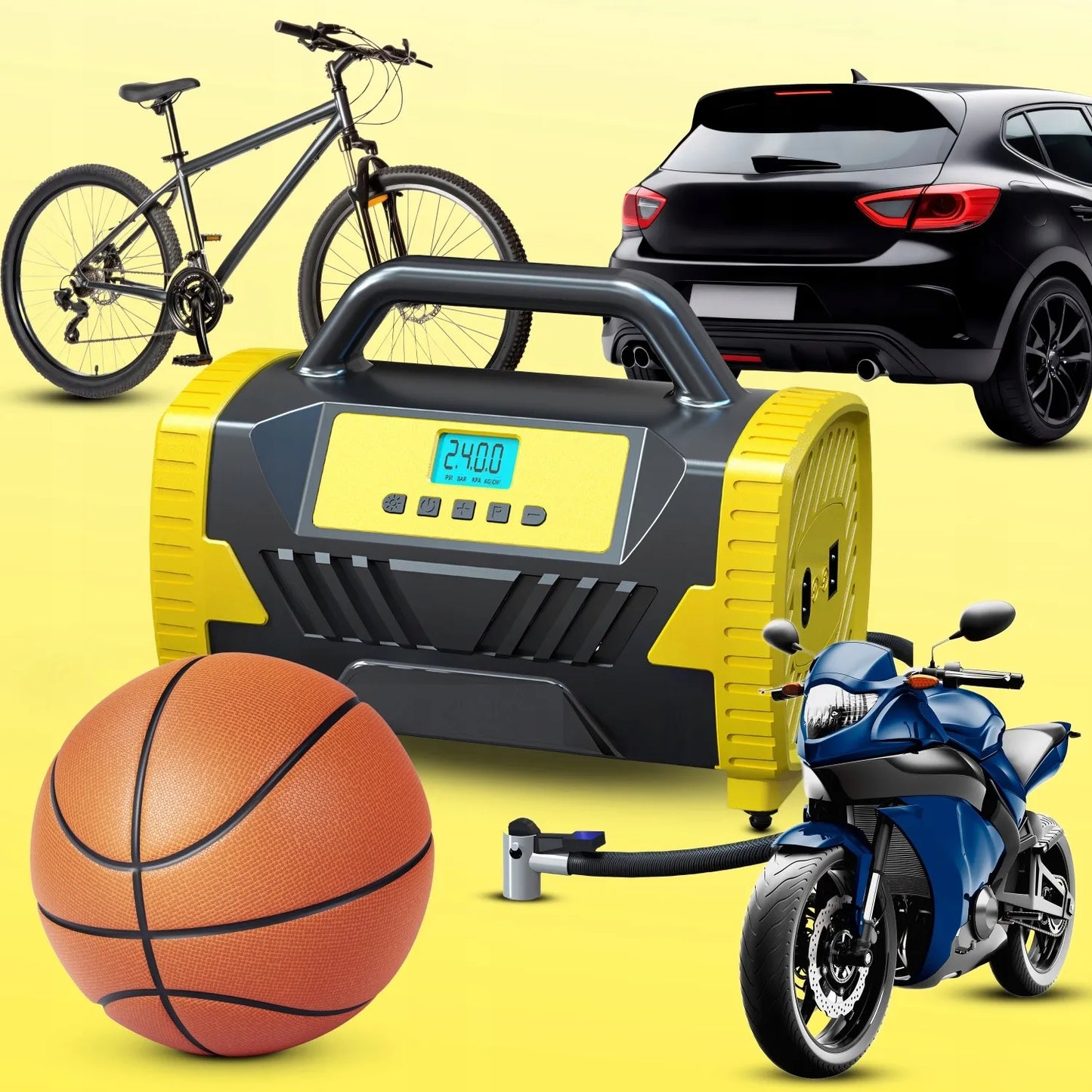 Automobilinis kompresorius 12V 230V nešiojamoji pompa be tepalo HQ oro kompresorius