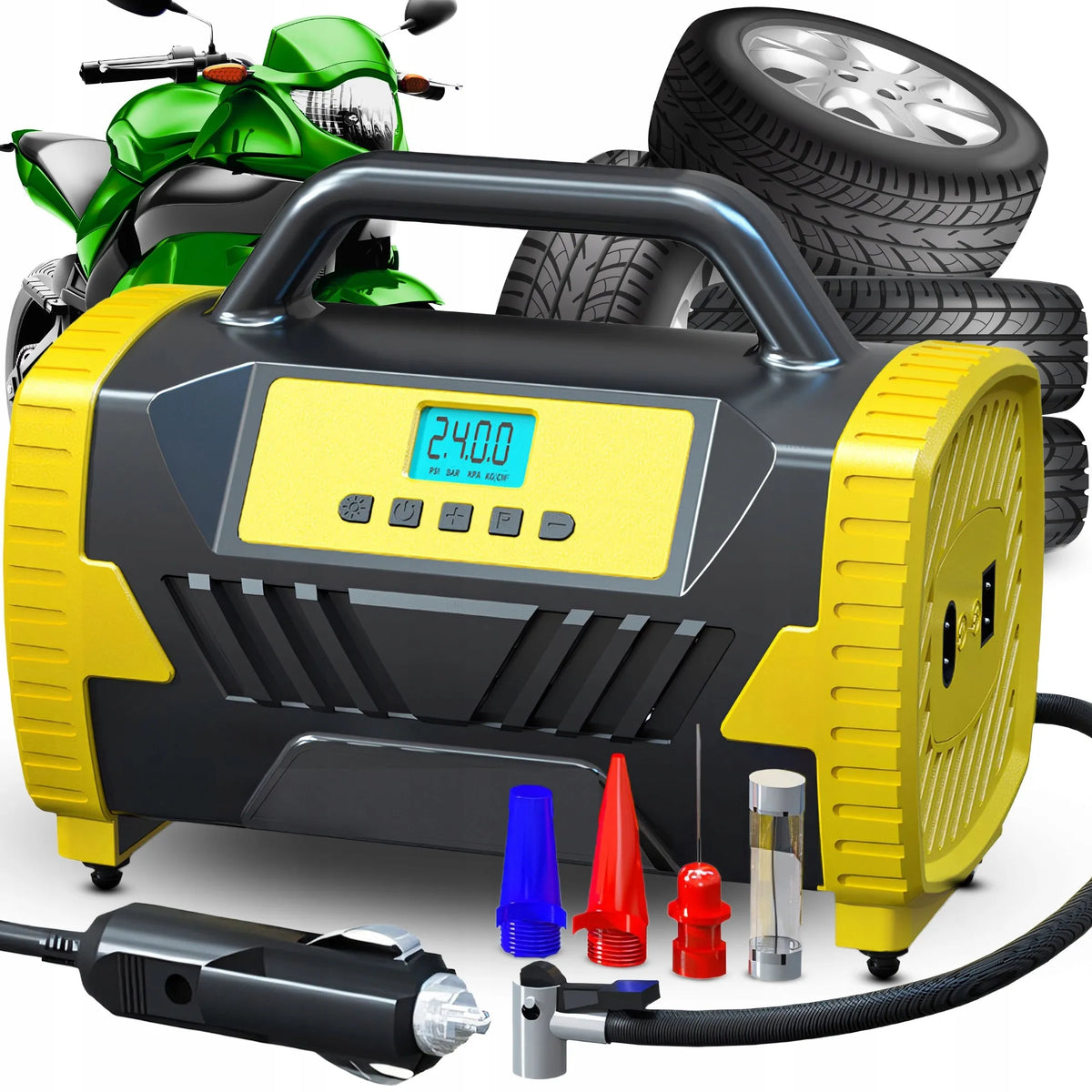 Automobilinis kompresorius 12V 230V nešiojamoji pompa be tepalo HQ oro kompresorius