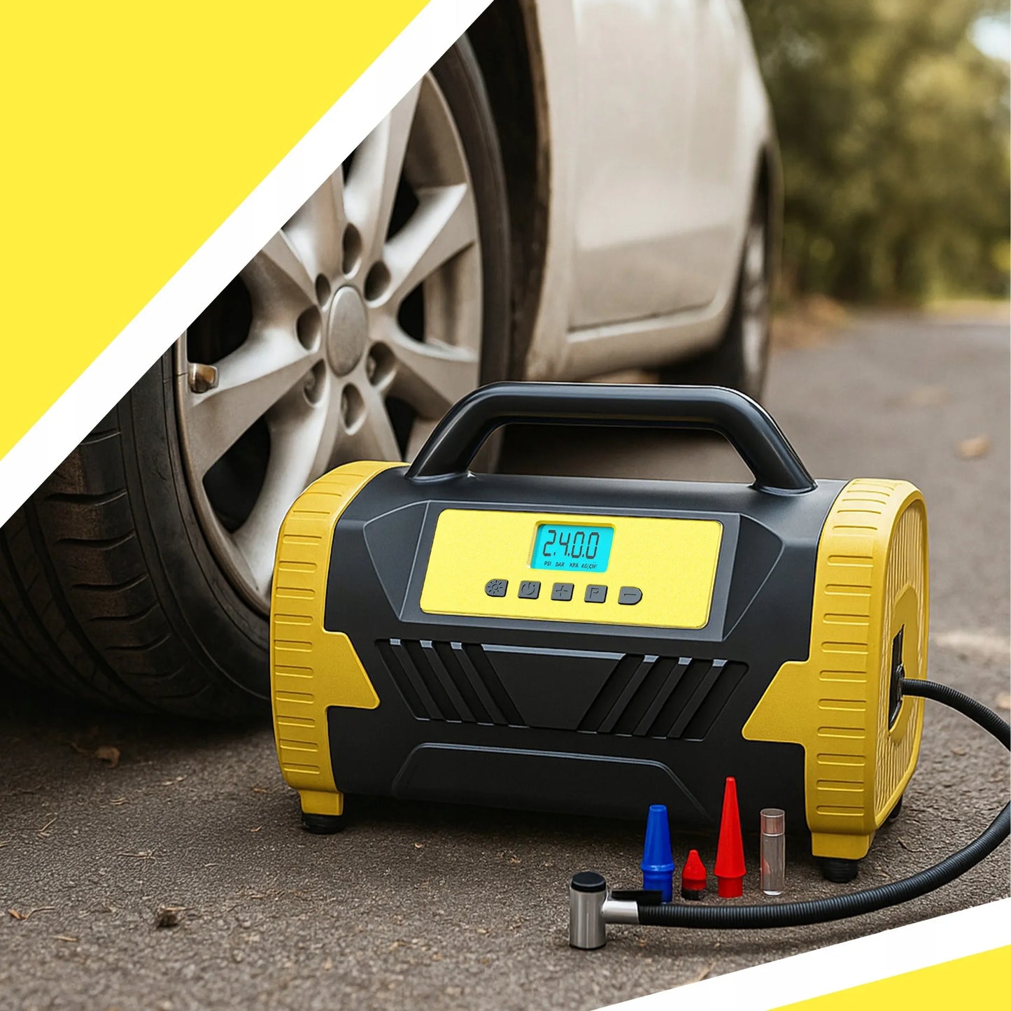 Automobilinis kompresorius 12V 230V nešiojamoji pompa be tepalo HQ oro kompresorius