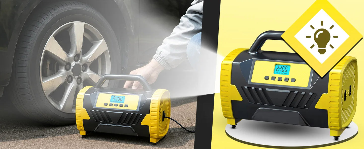 Automobilinis kompresorius 12V 230V nešiojamoji pompa be tepalo HQ oro kompresorius