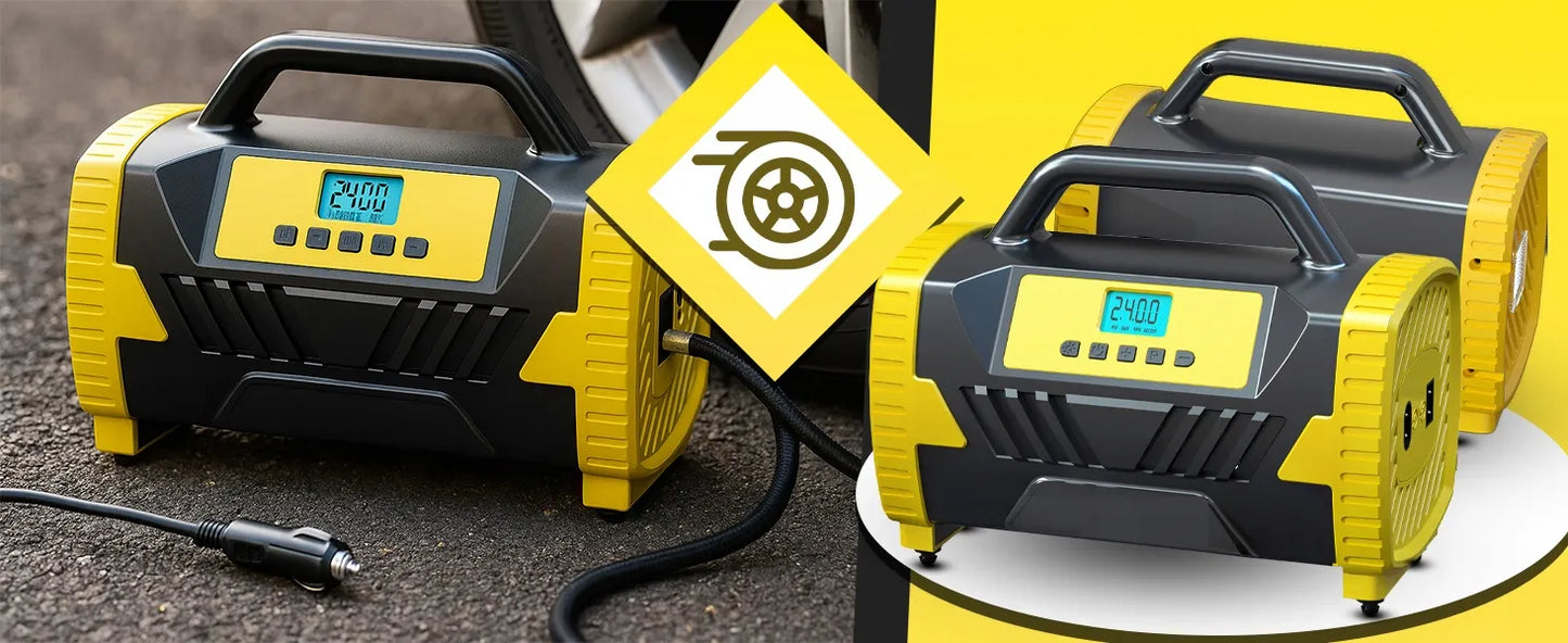 Automobilinis kompresorius 12V 230V nešiojamoji pompa be tepalo HQ oro kompresorius