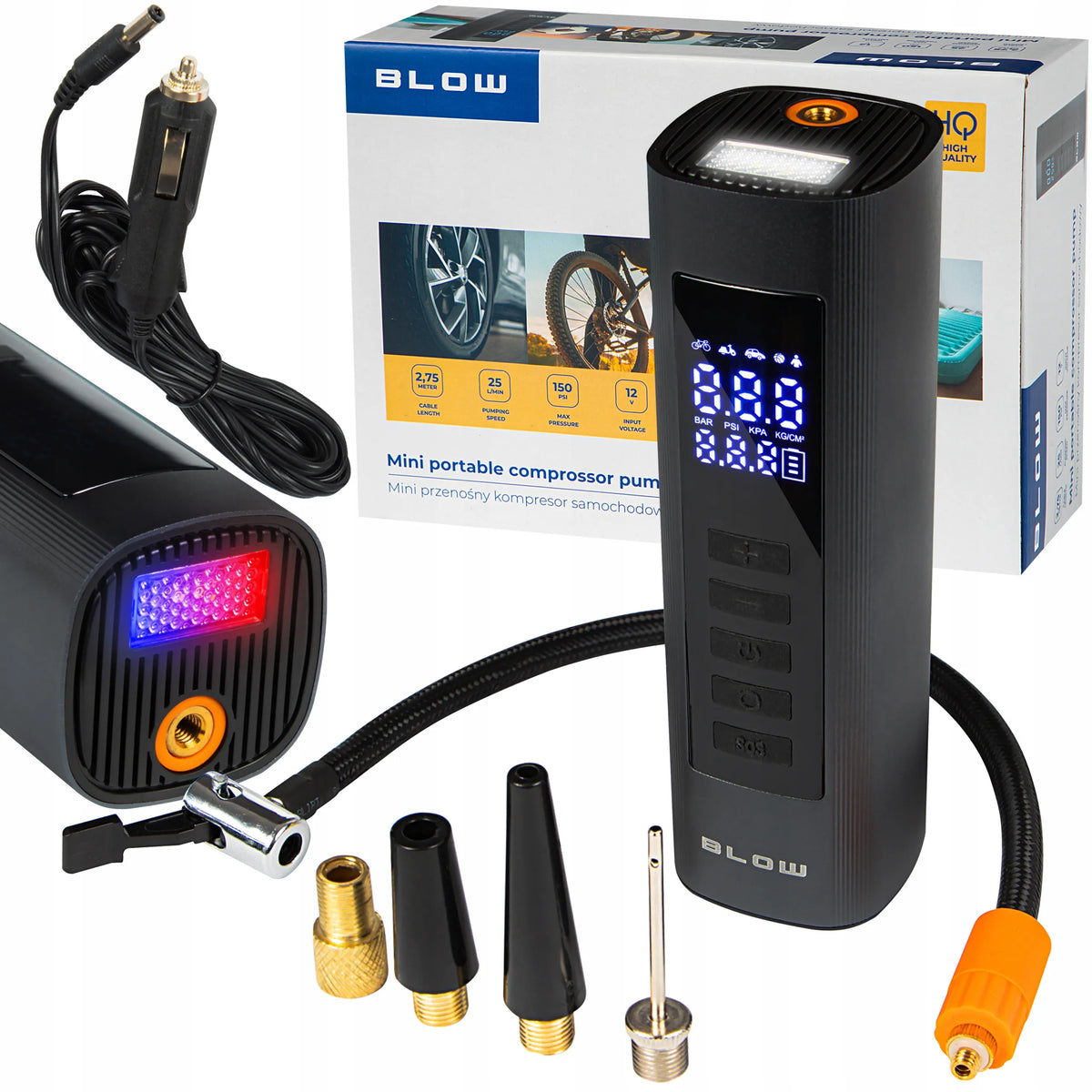 Automobilinis kompresorius BLOW 12V nešiojama elektrinė oro pompa