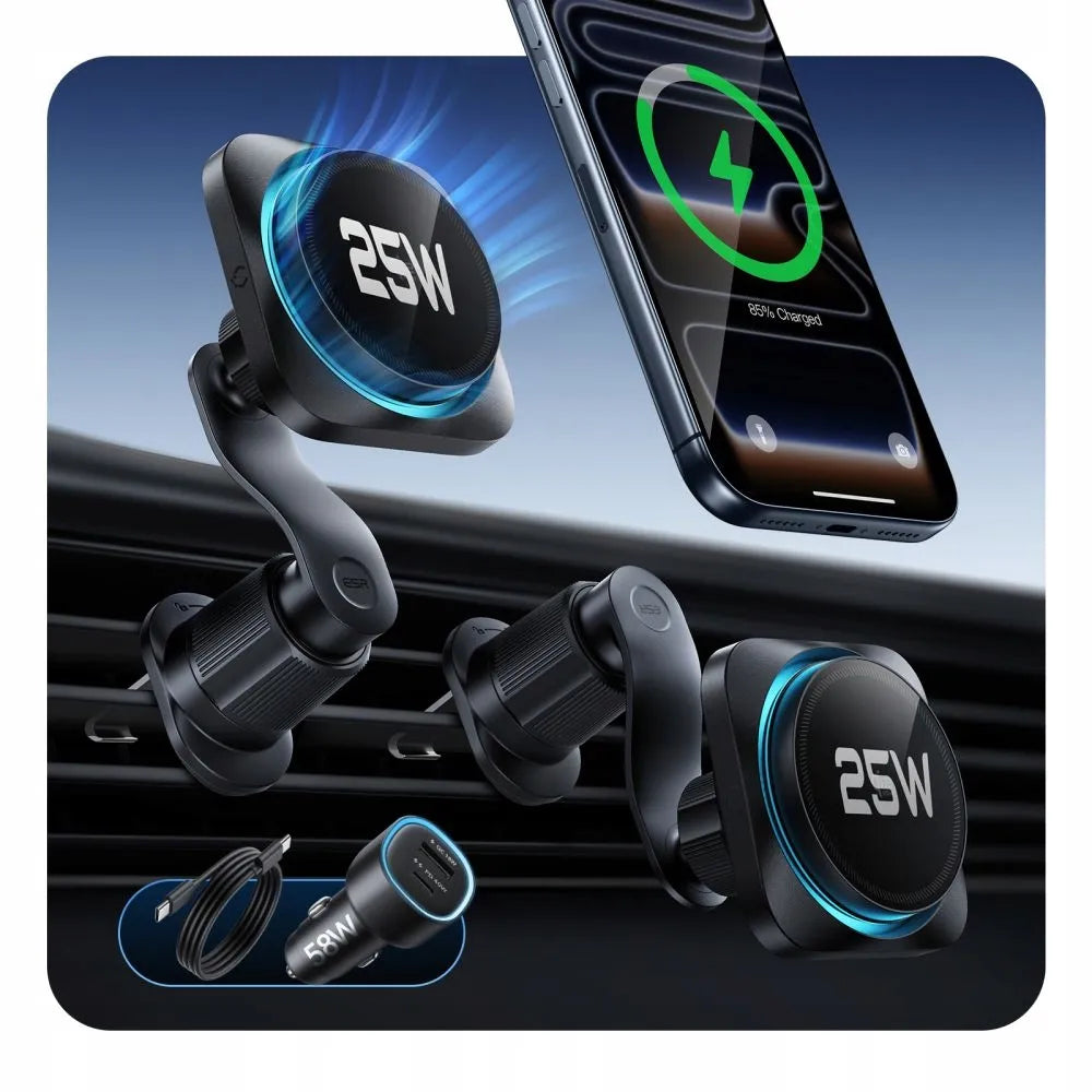 Automobilinis laikiklis ESR OmniLock CryoBoost MagSafe su Qi2.2 25W belaidžiu įkrovikliu