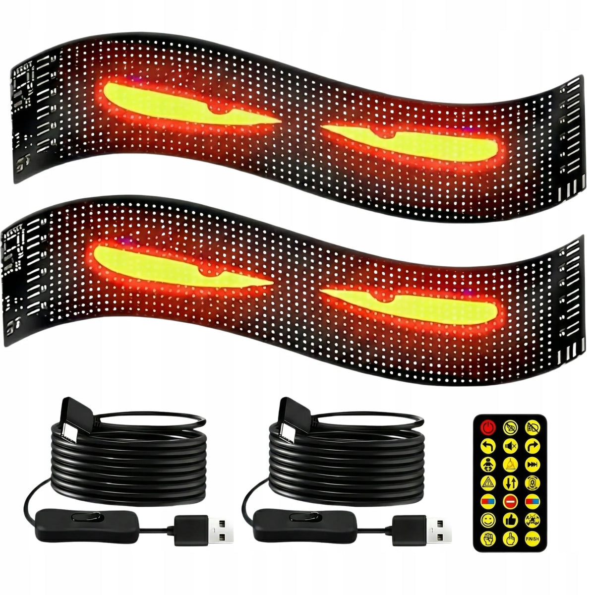 Automobilinis LED ekranas – 2 vnt. „Devil Eyes“, 59 × 12 cm, RGB matrica, USB