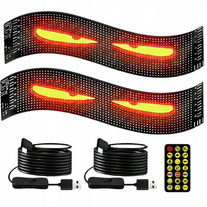Automobilinis LED ekranas – 2 vnt. „Devil Eyes“, 59 × 12 cm, RGB matrica, USB