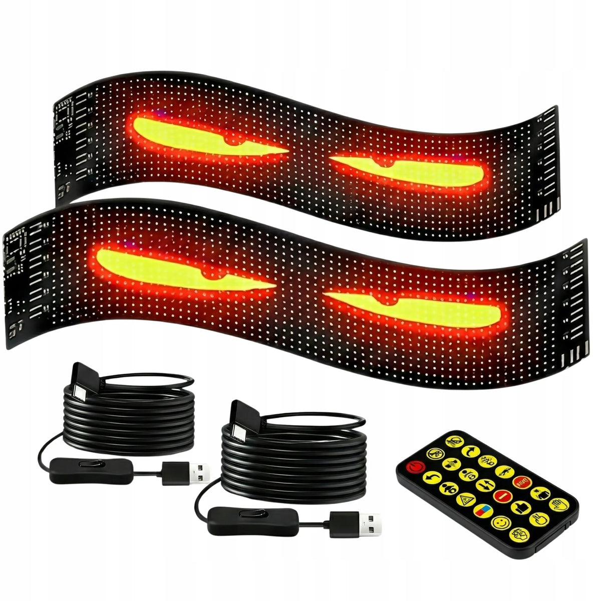 Automobilinis LED ekranas – 2 vnt. „Devil Eyes“, 59 × 12 cm, RGB matrica, USB