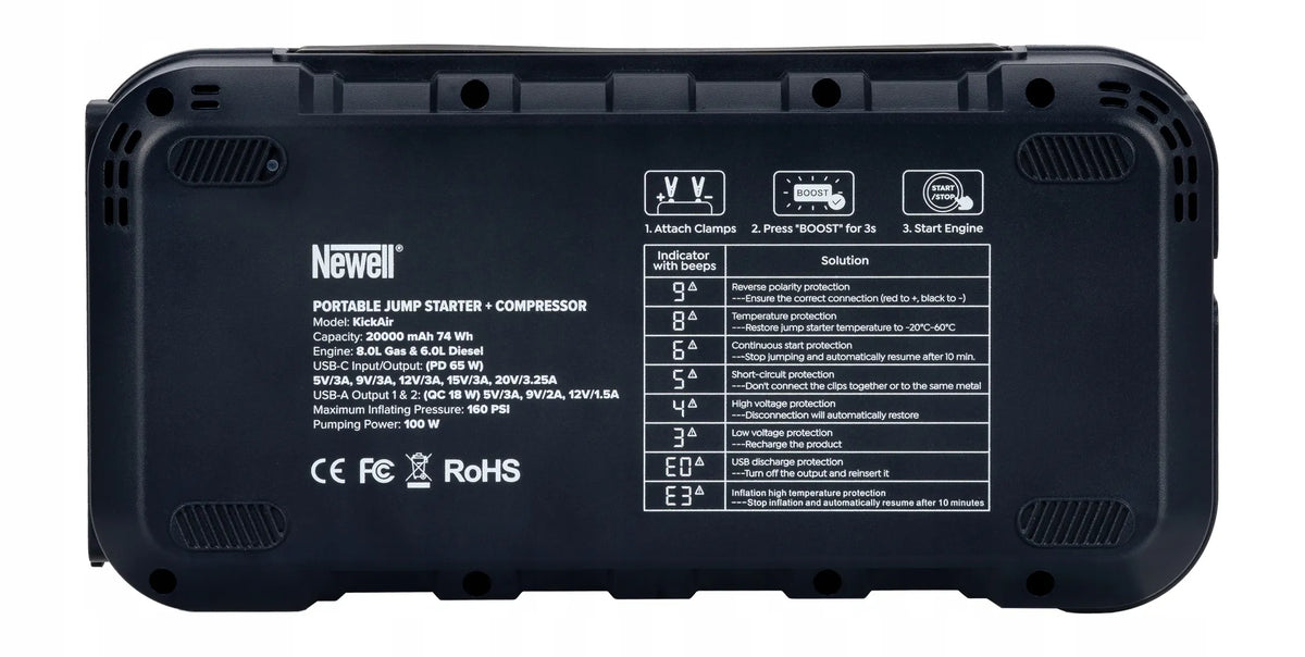 Automobilinis paleidiklis (Jump Starter) su kompresoriumi Newell KICK-AIR 20000mAh