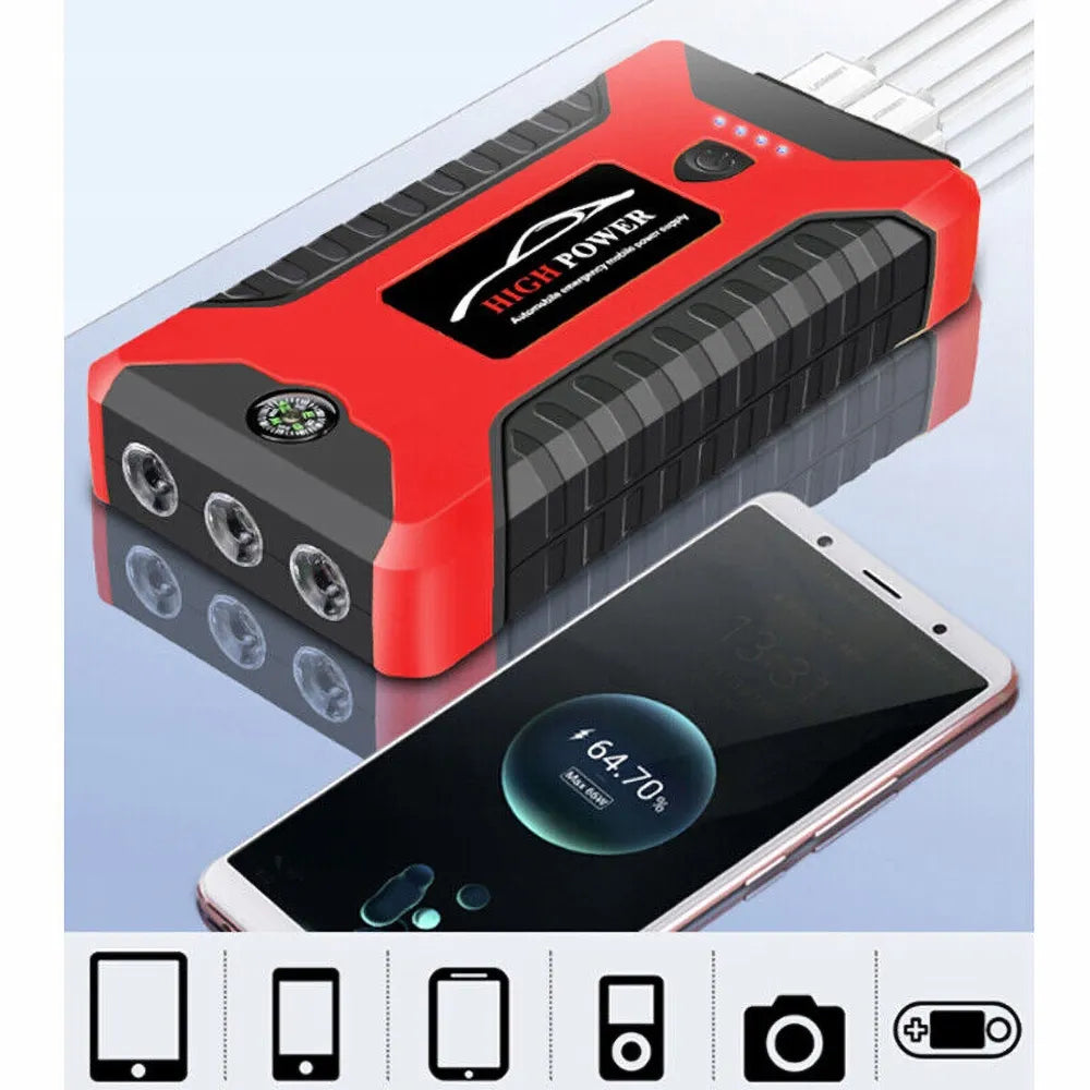 Automobilinis paleidimo įrenginys „Power Bank Jump Starter“, 12 V, LCD ekranas, 99 800 mAh
