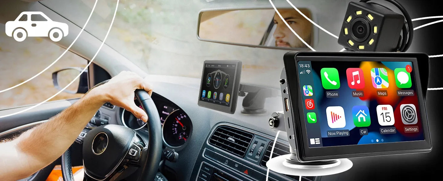 Automobilinis radijas 7 colių Android Apple CarPlay atbulinės eigos kamera multimedija