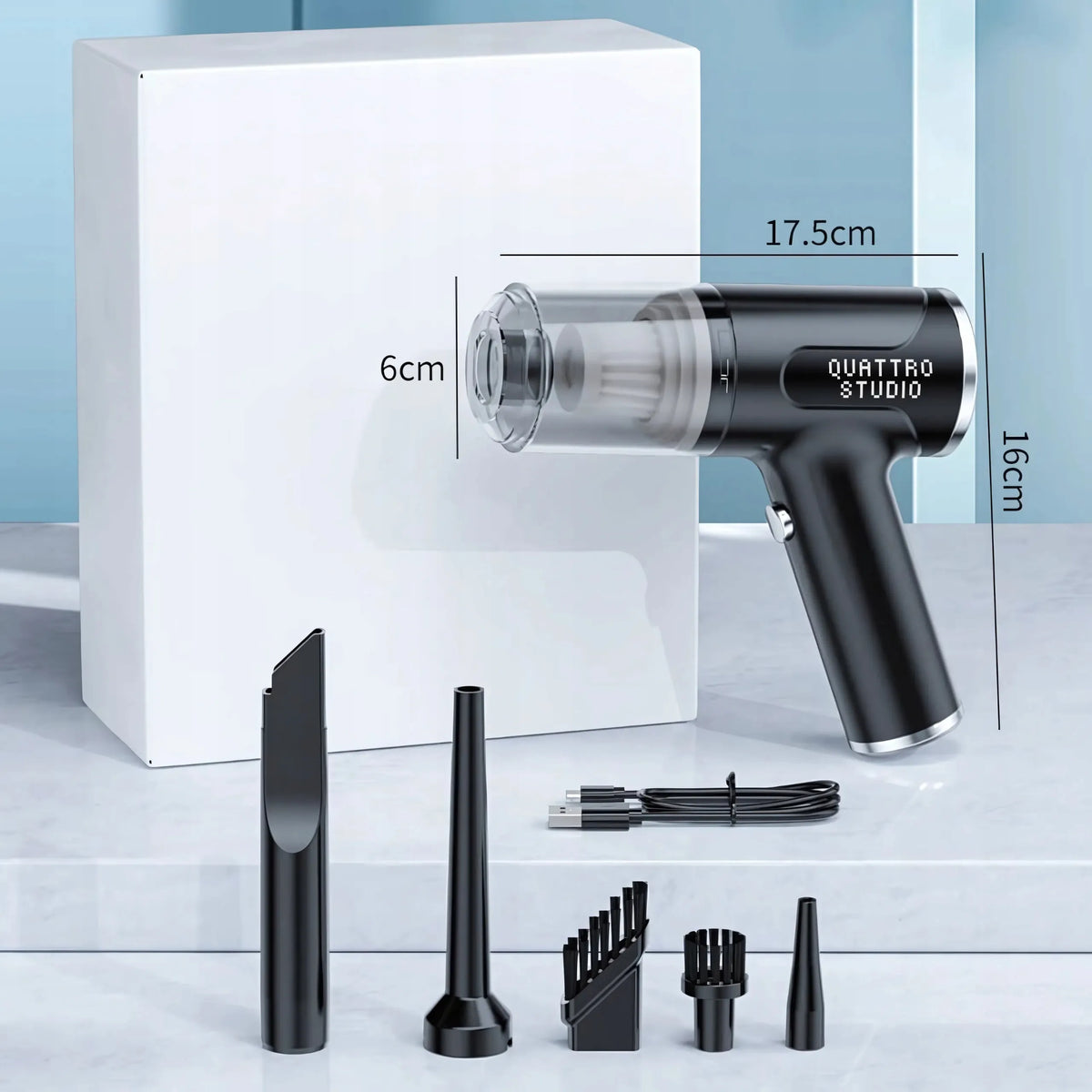 Automobilinis rankinis belaidis dulkių siurblys 120W galingas USB-C 2in1 pūstuvas
