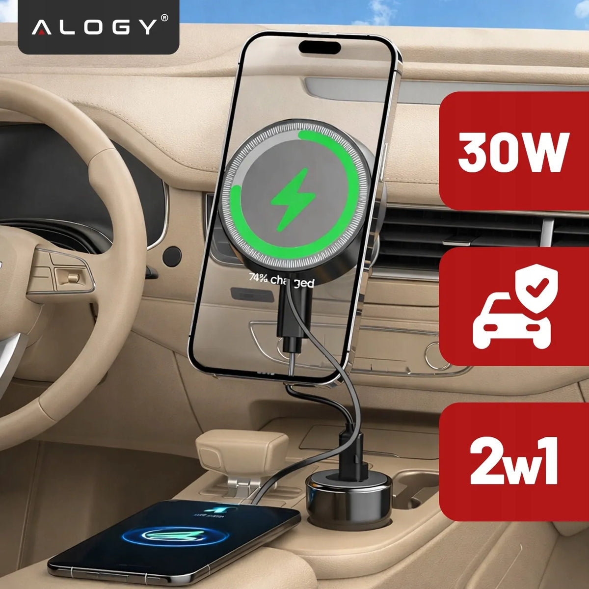 Automobilinis telefono laikiklis su 15W MagSafe belaidžio įkrovimo funkcija - tvirtinamas prie ventiliacijos grotelių