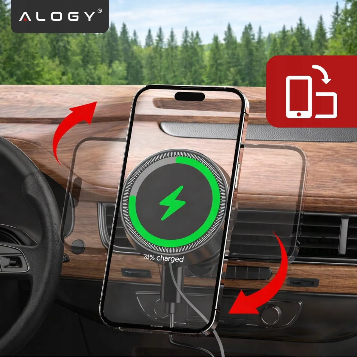 Automobilinis telefono laikiklis su 15W MagSafe belaidžio įkrovimo funkcija - tvirtinamas prie ventiliacijos grotelių