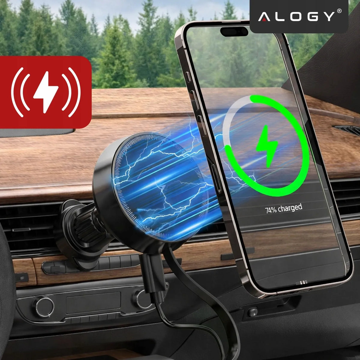 Automobilinis telefono laikiklis su 15W MagSafe belaidžio įkrovimo funkcija - tvirtinamas prie ventiliacijos grotelių