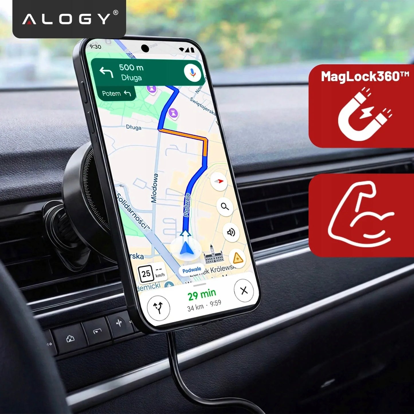 Automobilinis telefono laikiklis su 15W MagSafe belaidžio įkrovimo funkcija - tvirtinamas prie ventiliacijos grotelių